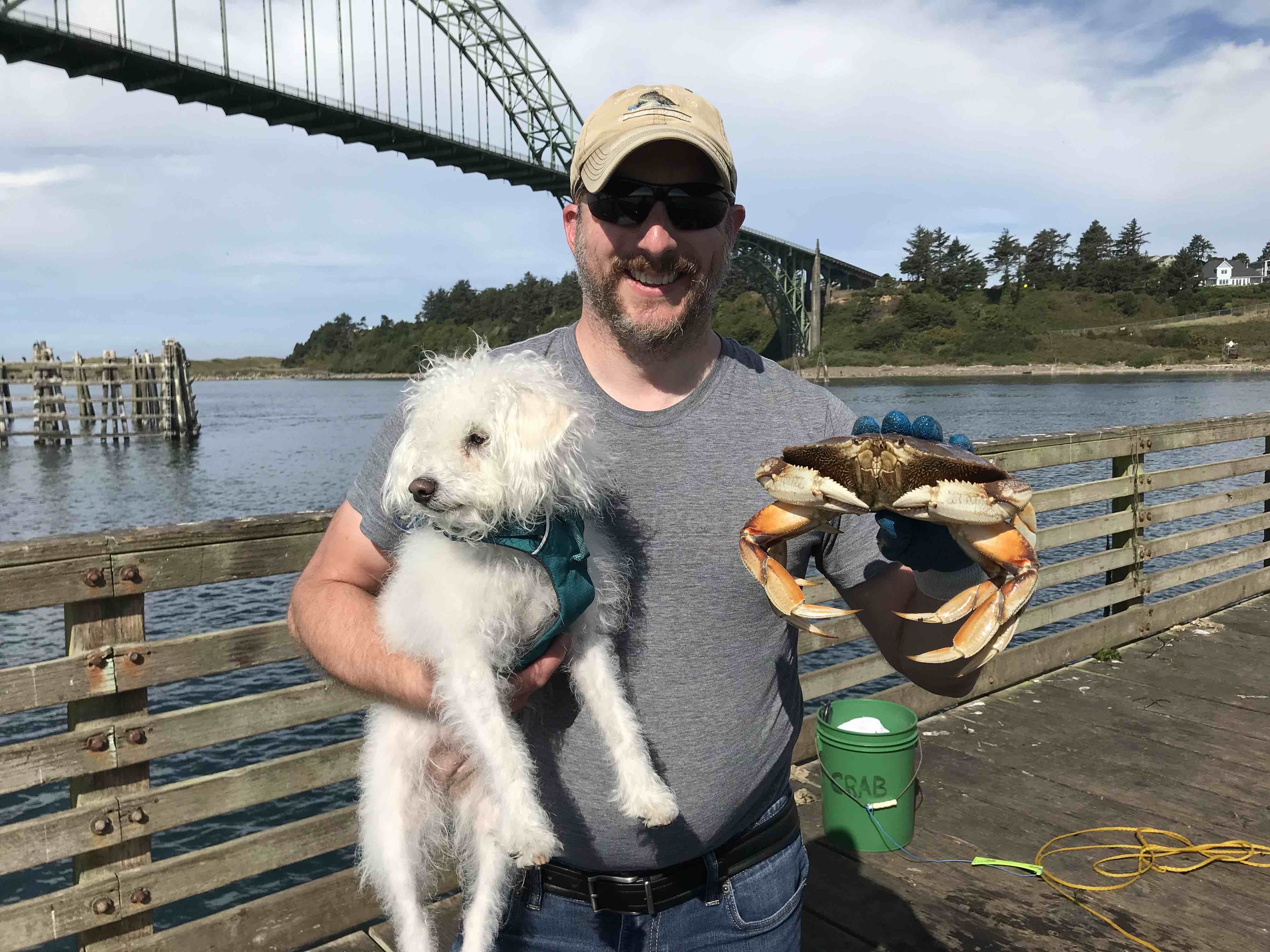 Curt and Bear crabbing at our beach house